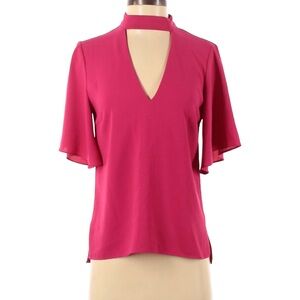 Zara Fuschia Pink Choker V-Neck Short Sleeved Blouse